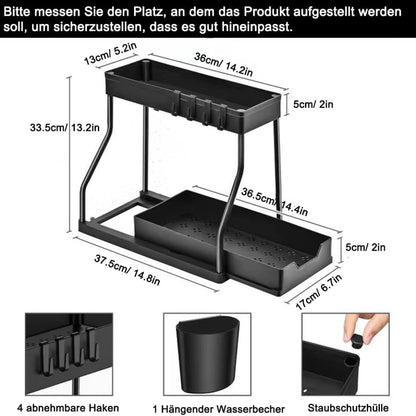 Organisateur de Rangement Multifonction 2 Niveaux – Support Polyvalent avec Crochets et Porte-Ustensiles – Noir