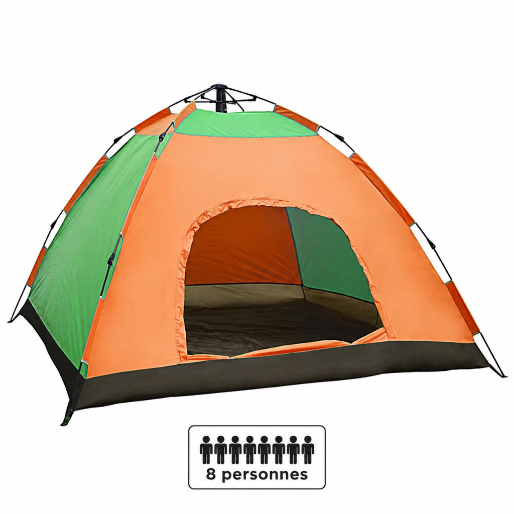 Tente Automatique 8 Places – 2.,5 x 2,5 x 1,65 m – Tente  Portable avec Sac de Transport -  Orange & Vert
