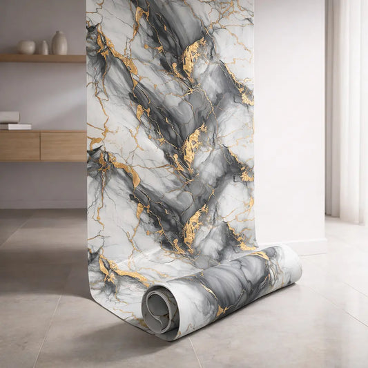 Rouleau Panneau Mural Autocollant Effet Marbre Noir 60 cm x 2,80 m – Épaisseur 3 mm