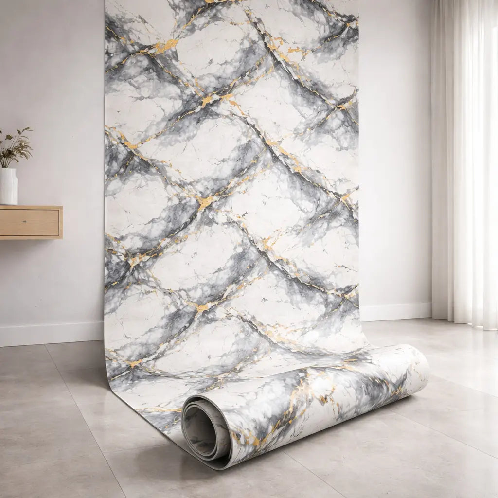 Rouleau Panneau Mural Autocollant Effet Marbre Gris 60 cm x 2,80 m – Épaisseur 3 mm