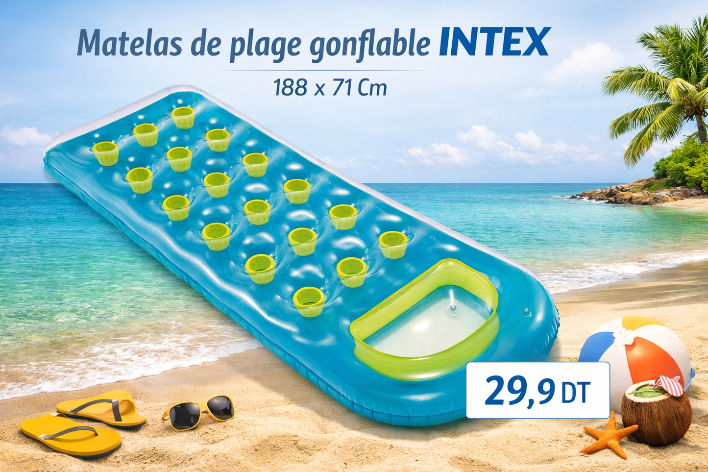 Matelas de plage gonflable INTEX Vert -188x71 Cm
