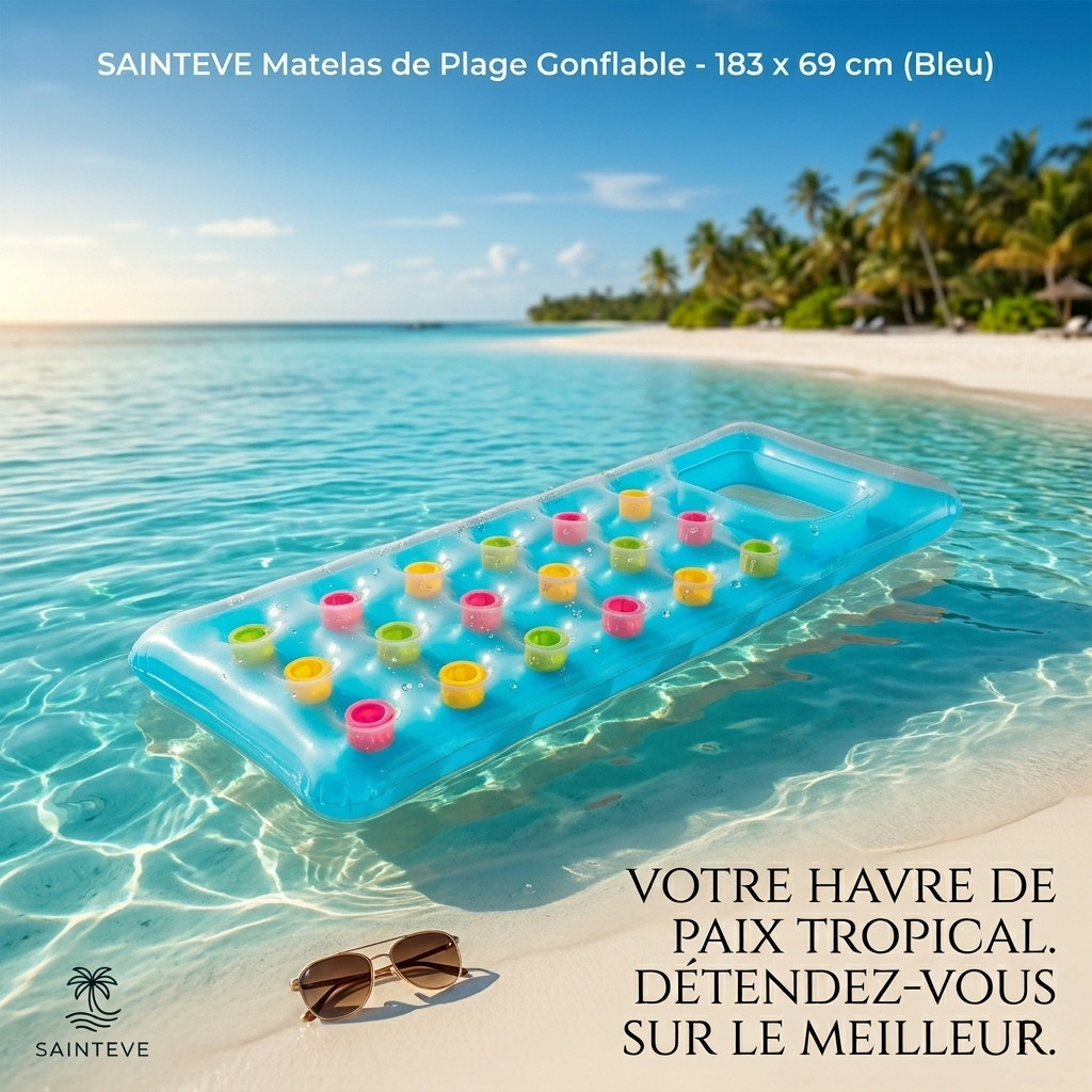 SAINTEVE Matelas de Plage Gonflable -183 x 69 cm-Bleu