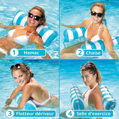 Hamac de Piscine Gonflable 4 en 1 avec Filet – Flotteur Multifonction Pliable – 128 x 68 x 78 cm - Bleu