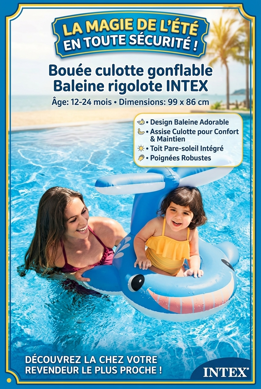 Bouée culotte gonflable Baleine rigolote INTEX 12-24 mois - 99 x 86 cm