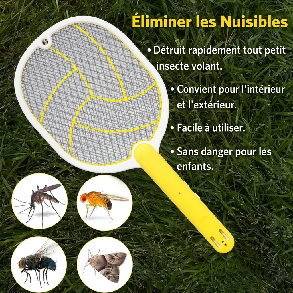Raquette Électrique Anti-Moustiques Rechargeable USB – Tue-Insectes Haute Tension - Jaune