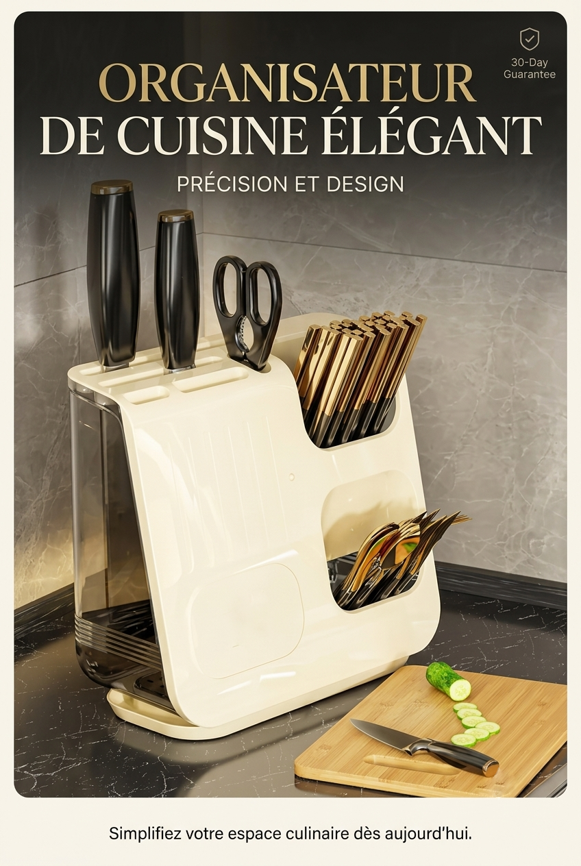 Organisateur Multifonction Pour Ustensiles de Cuisine - 25×11,5×23 cm - Beige