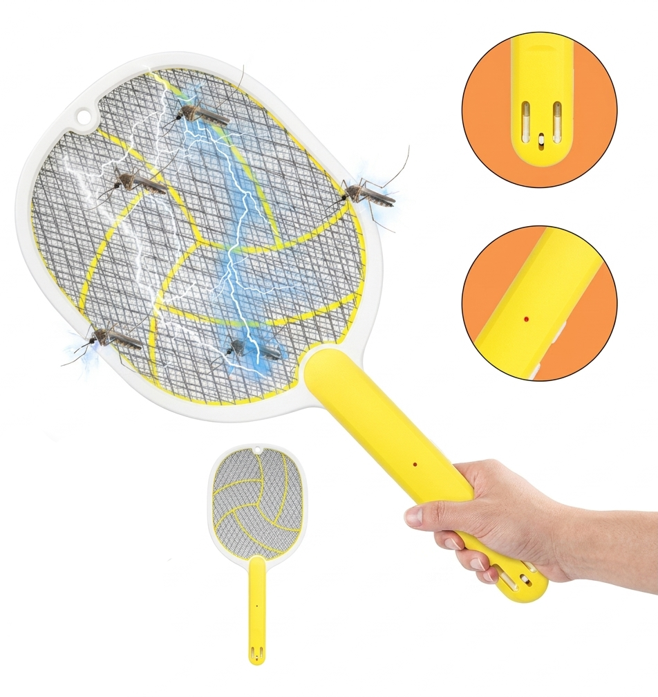 Raquette Électrique Anti-Moustiques Rechargeable USB – Tue-Insectes Haute Tension - Jaune