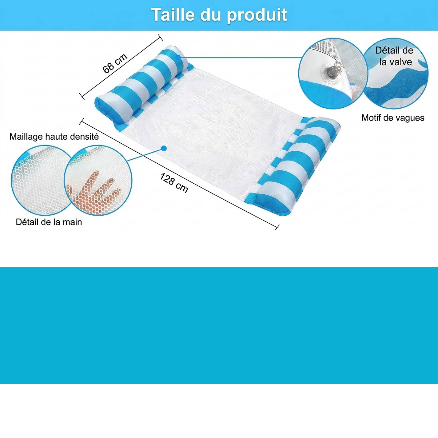Hamac de Piscine Gonflable 4 en 1 avec Filet – Flotteur Multifonction Pliable – 128 x 68 x 78 cm - Bleu