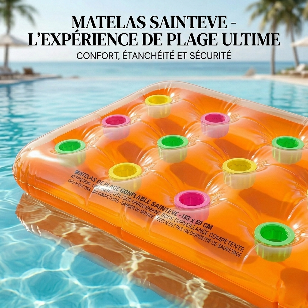 SAINTEVE Matelas de Plage Gonflable -183 x 69 cm-Orange