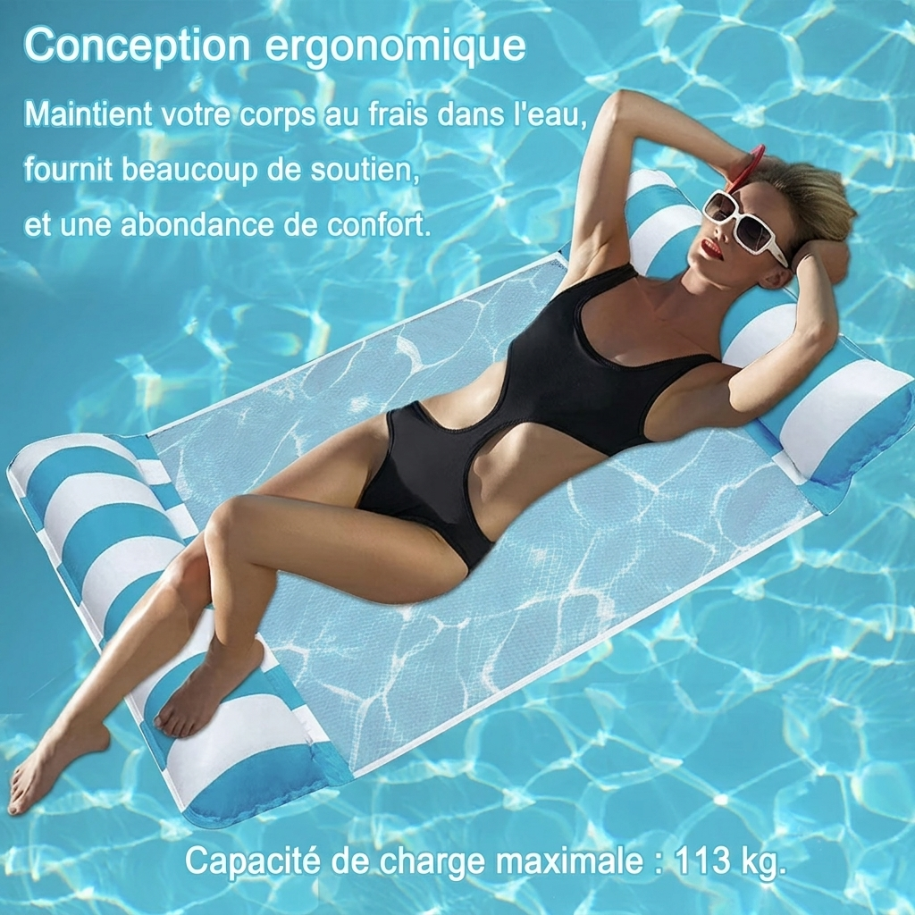 Hamac de Piscine Gonflable 4 en 1 avec Filet – Flotteur Multifonction Pliable – 128 x 68 x 78 cm - Bleu