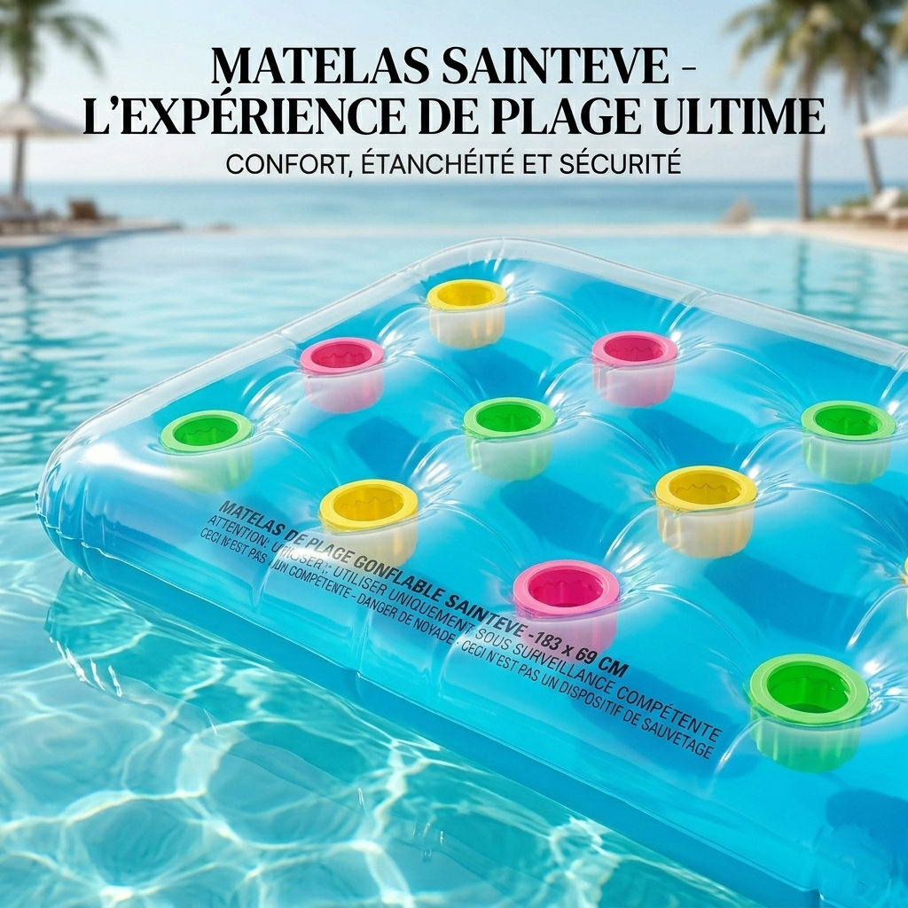SAINTEVE Matelas de Plage Gonflable -183 x 69 cm-Bleu