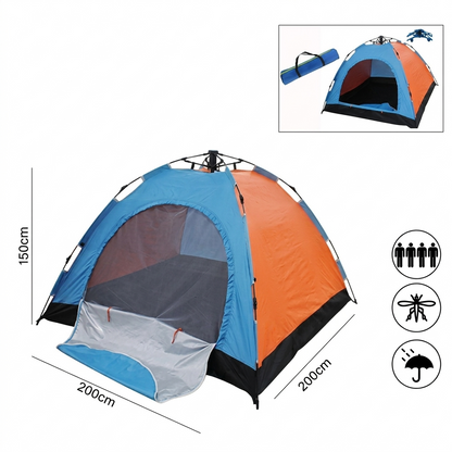 Tente Automatique 4 Places – 2 x 2 x 1,50 m – Tente Portable avec Sac de Transport - Orange & Bleu