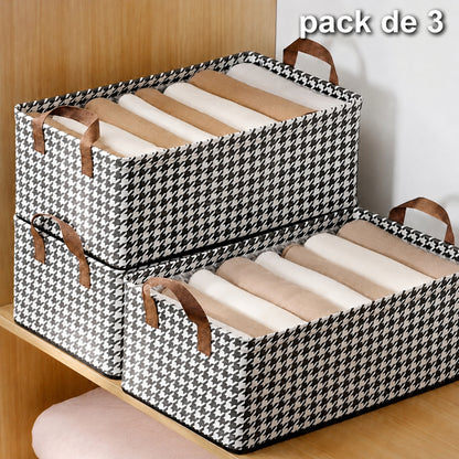 Pack de 3 Paniers de Rangement Pliables Noir et Blanc 47 × 28 × 19 cm – Paniers à Linge Multifonctions