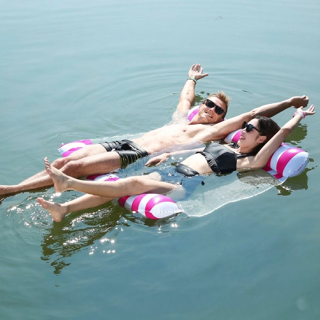 Hamac de Piscine Gonflable Flottant Pliable--SAINTEVE-138 x 132 x 20 cm- 2 places-Rose