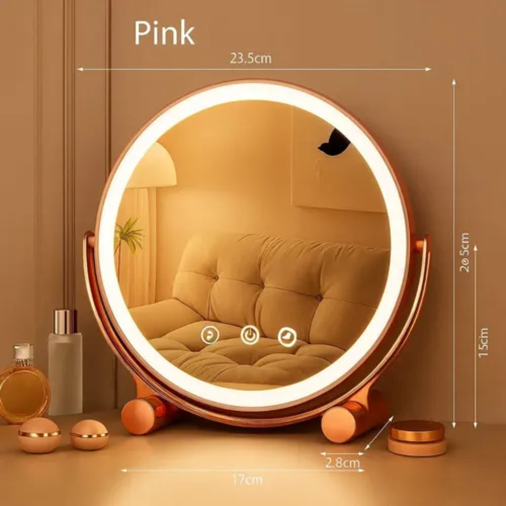 Miroir de Maquillage LED Rechargeable avec Tactile – Rotation 360° Réglable et Ajustable - Rose