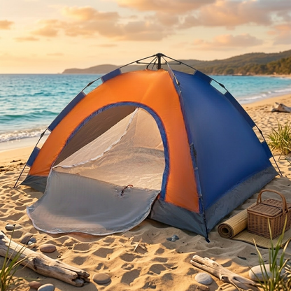 Tente Automatique 4 Places – 2 x 2 x 1,50 m – Tente Portable avec Sac de Transport - Orange & Bleu