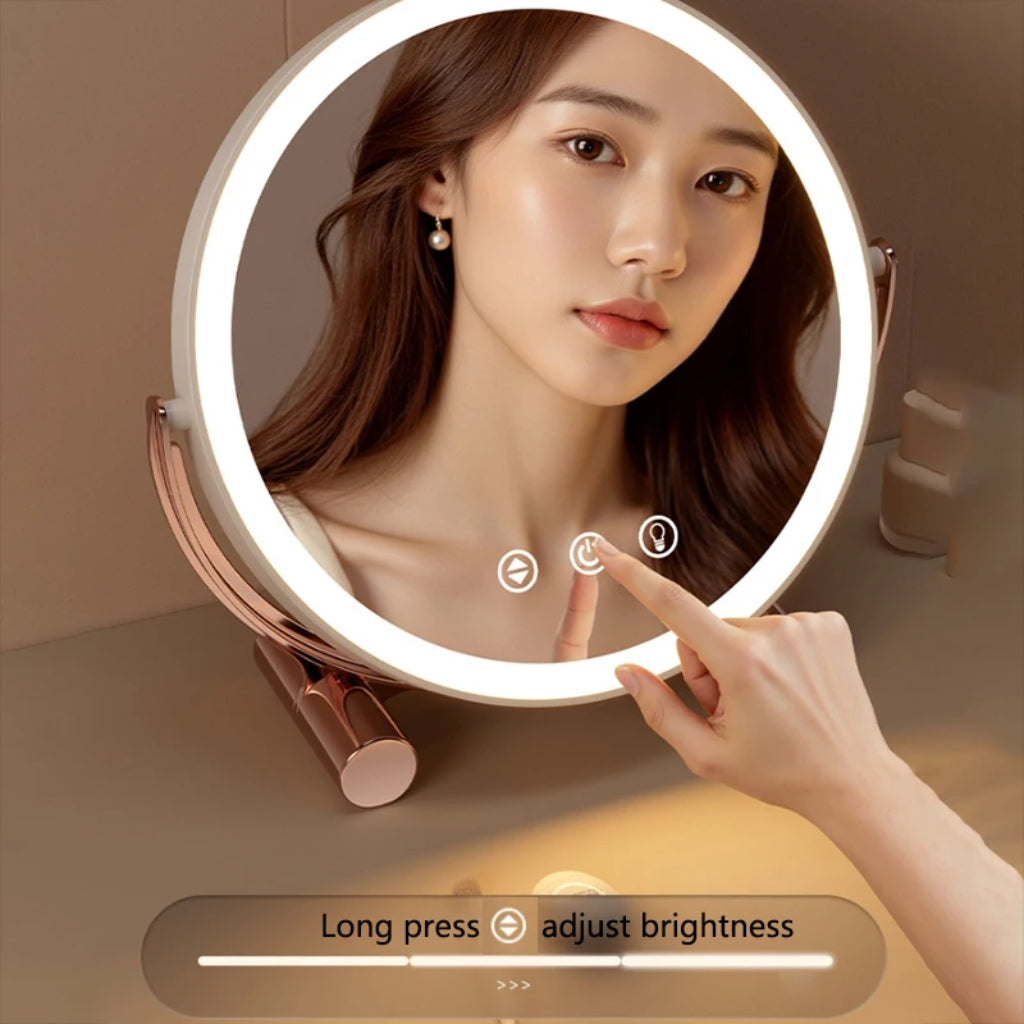 Miroir de Maquillage LED Rechargeable avec Tactile – Rotation 360° Réglable et Ajustable - Rose