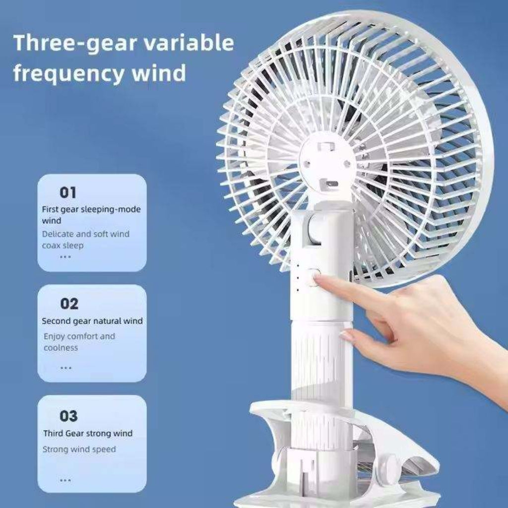 Ventilateur Portable Rechargeable Multifonction – 3 Vitesses – Support Bureau & Fixation Murale
