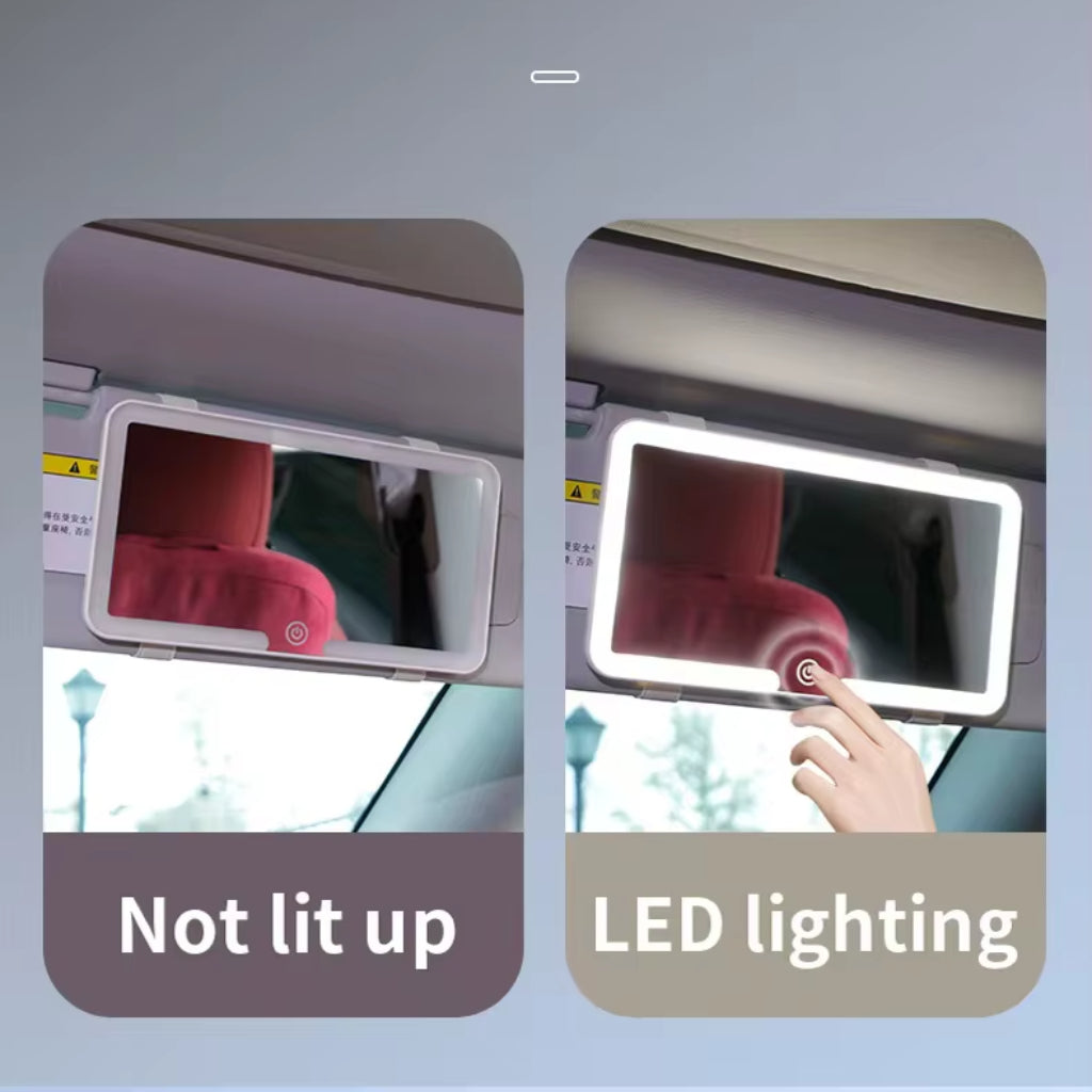 Miroir de Maquillage Voiture LED avec Fixation Pare-Soleil – Universel, Rechargeable - Tactile