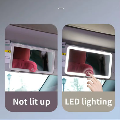 Miroir de Maquillage Voiture LED avec Fixation Pare-Soleil – Universel, Rechargeable - Tactile