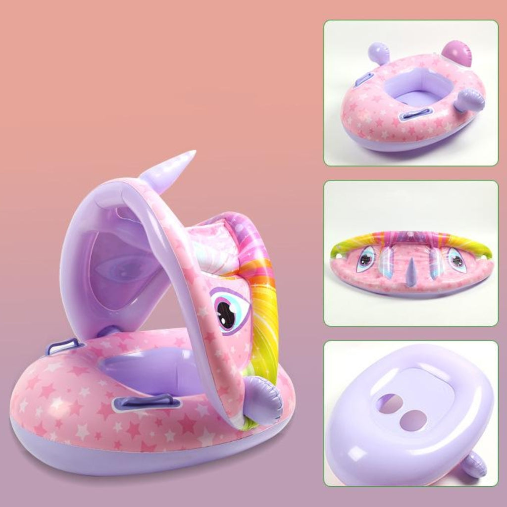 Bouée Gonflable Licorne avec Pare-Soleil pour Enfant – Rose et Violet – 70 x 70 cm