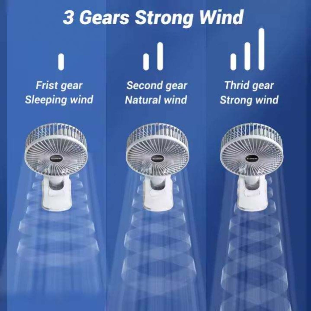 Ventilateur Portable Rechargeable Multifonction – 3 Vitesses – Support Bureau & Fixation Murale