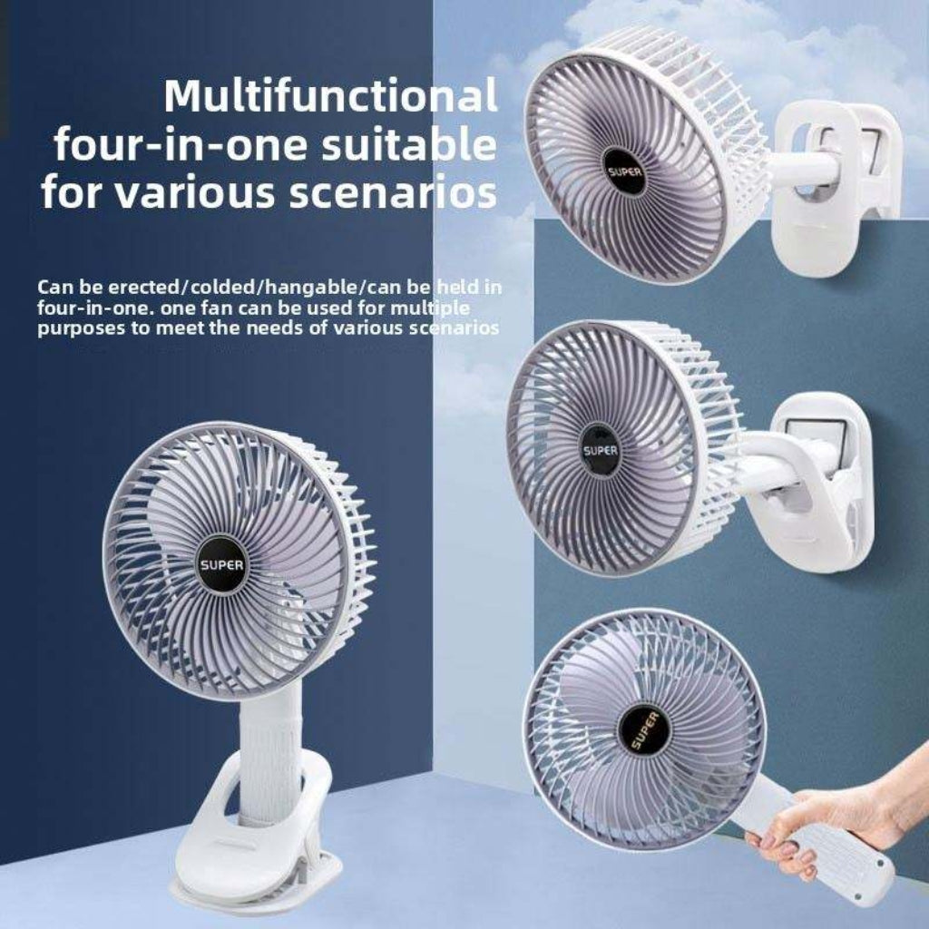 Ventilateur Portable Rechargeable Multifonction – 3 Vitesses – Support Bureau & Fixation Murale