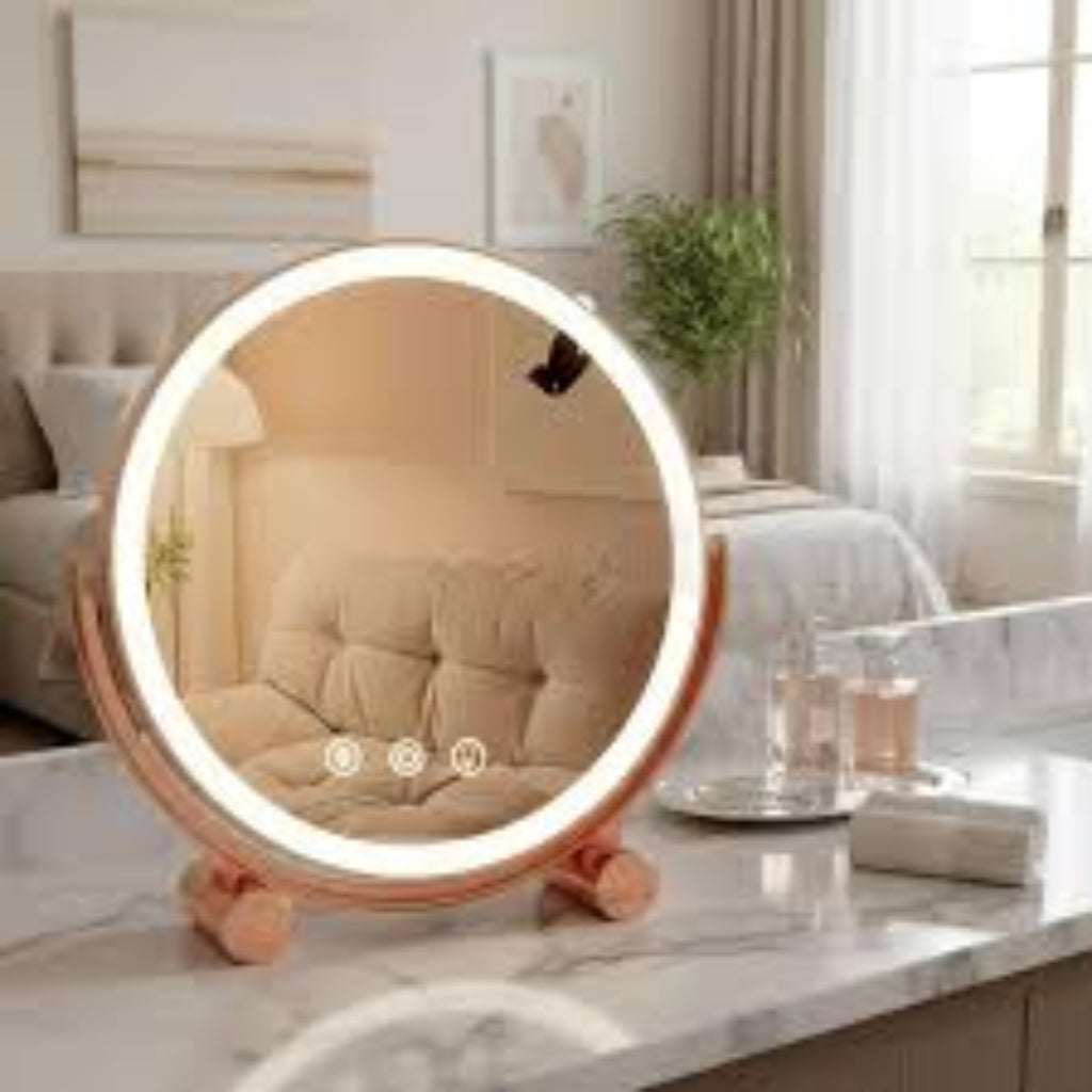 Miroir de Maquillage LED Rechargeable avec Tactile – Rotation 360° Réglable et Ajustable - Rose